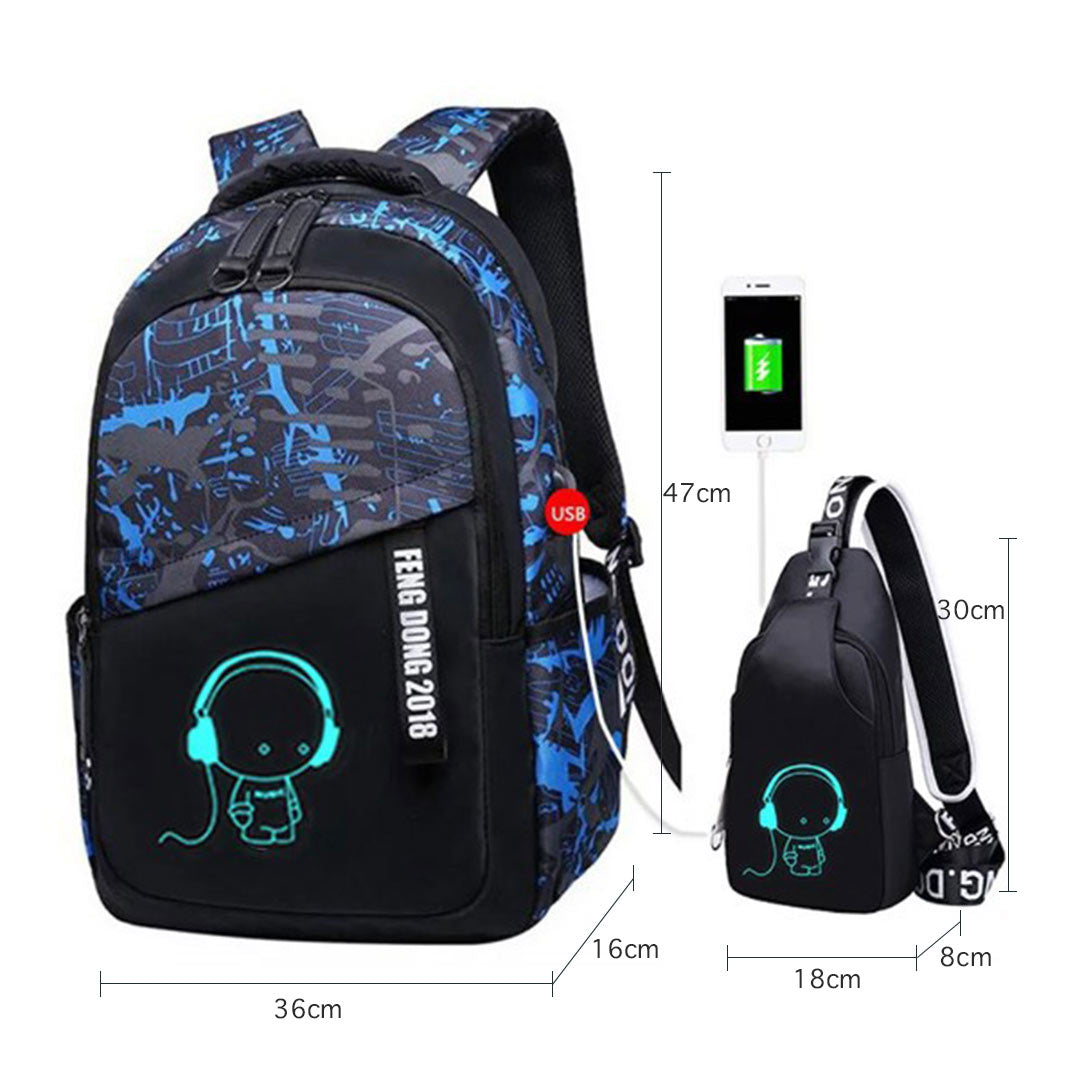 Mochila Escolar Asge para Niños – Mochila Juvenil con Estampado, Nylon de Gran Capacidad, Mochila Reflectante para Exterior y Escuela + Bolso Bandolera Adicional - AH009