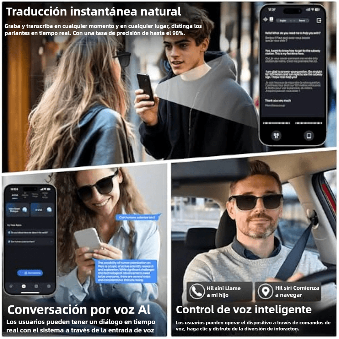 Gafas Inteligentes AI con Traducción, Cámara y Asistente, Más de 110 Idiomas Soportados SW037 - Yesmart
