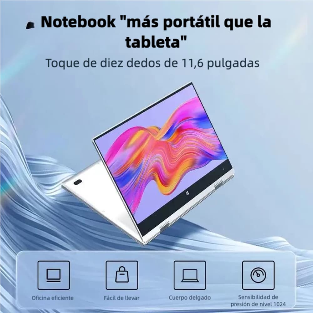Laptop Convertible 11.6 Pulgadas Táctil 360°, Intel N4020, Windows 11, WiFi Dual, Ideal para Estudiantes y Oficina